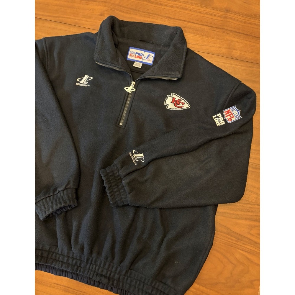 Vintage Kansas City KC Chiefs Fleece Pullover Mens XL Black Pro Line 1/4 Zip 90s